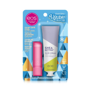 Kit EOS Holiday Collection – Bálsamo Labial Candy Cane + Creme de Mãos Vanilla Cashmere