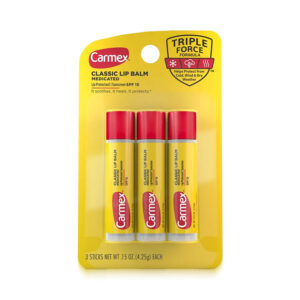 Protetor Labial Carmex Classic FPS 15 – Kit com 3 Bastões Medicated 4,25g Cada