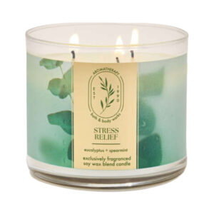 Vela Aromaterapêutica Bath & Body Works Stress Relief Eucalipto + Hortelã – 3 Pavios, Cera de Soja