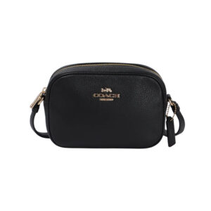Bolsa Coach Mini Jamie Camera Bag – Couro Pebbled Preto, Ferragens Douradas, Original