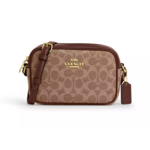 Bolsa Coach Mini Jamie Camera Bag – Signature Canvas Marrom, Couro e Ferragens Douradas, Original