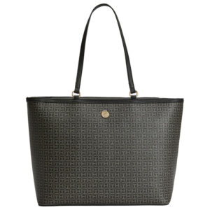 Bolsa Tommy Hilfiger Mimi Tote – Monograma Preto, Original, Grande e Estruturada