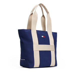 Bolsa Tommy Jeans TJW Essential Tote – Azul Marinho com Alças Bege, Original