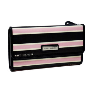 Carteira Feminina Média Tommy Hilfiger Tri‑Fold Listrada com Zíper Externo