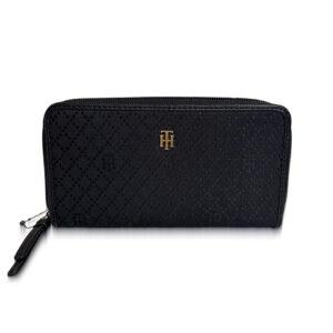 Carteira Feminina Tommy Hilfiger Preta – Tecido Texturizado – Zíper Interno – Porta‑Cartões – Original