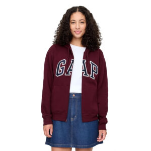 Moletom Feminino GAP Relaxed Logo Zip Hoodie – Cor Deep Ruby Red (Bordô), Tamanho P