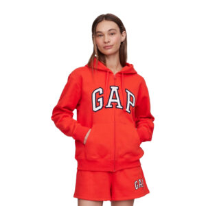 Moletom Feminino GAP Relaxed Logo Zip Hoodie – Cor Vermelho Vivo, Tamanho M
